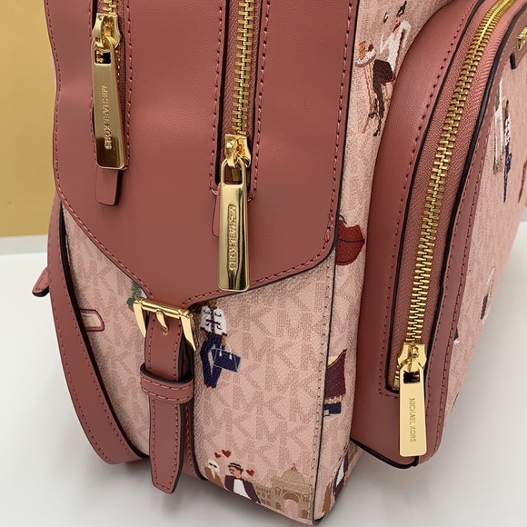 MICHAEL KORS JET SET GIRLS JAYCEE LARGE ZIP PACKED BACKPACK DARK POWDER BLUSH - Picture 15 of 16